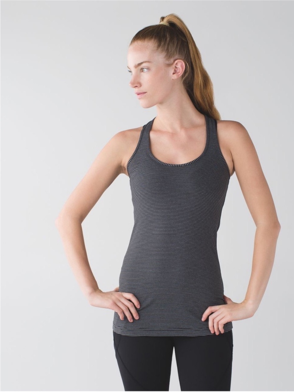 Lululemon Cool Racerback Tank top black gray white striped 6